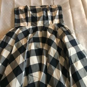 White and blue plaid full-skirt dress